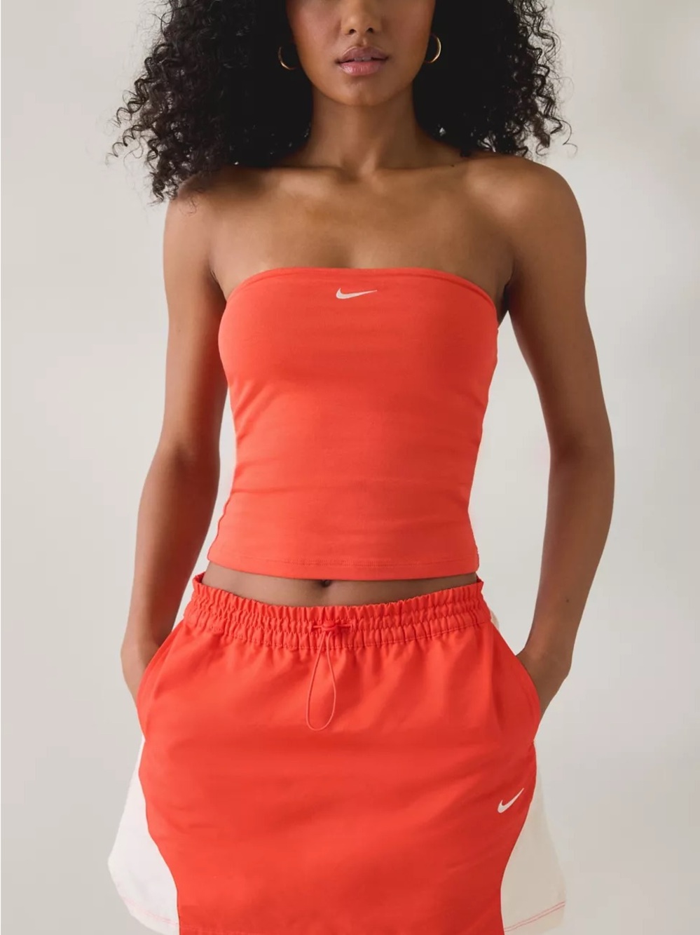 Nike Women's Orange Athletic Shorts and tube top set with White Accents NEW